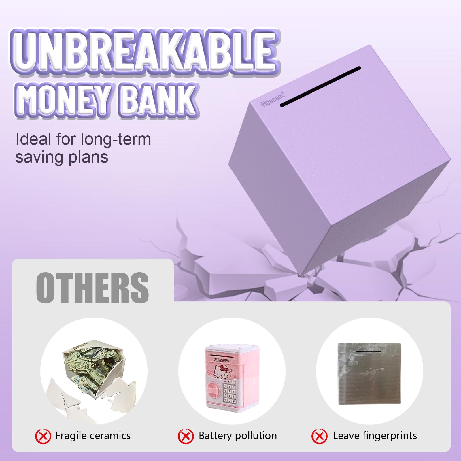 Hicocool Piggy Bank compact palm-size fits small spaces while holding coins