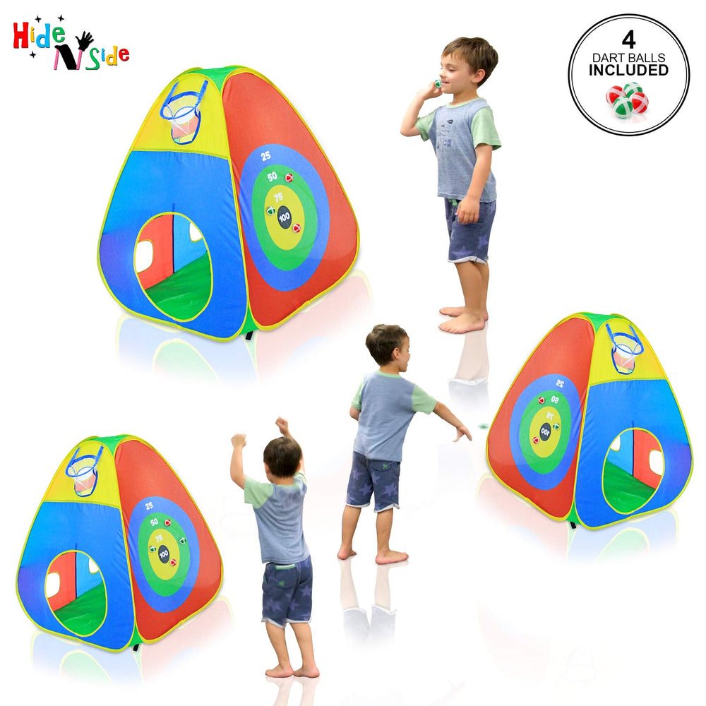 Hide N Side 190T fabric and steel frame provide durable play.