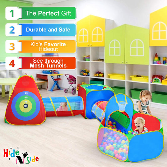 Hide N Side toddler jungle gym play tent with crawl tunnel for active exploration.