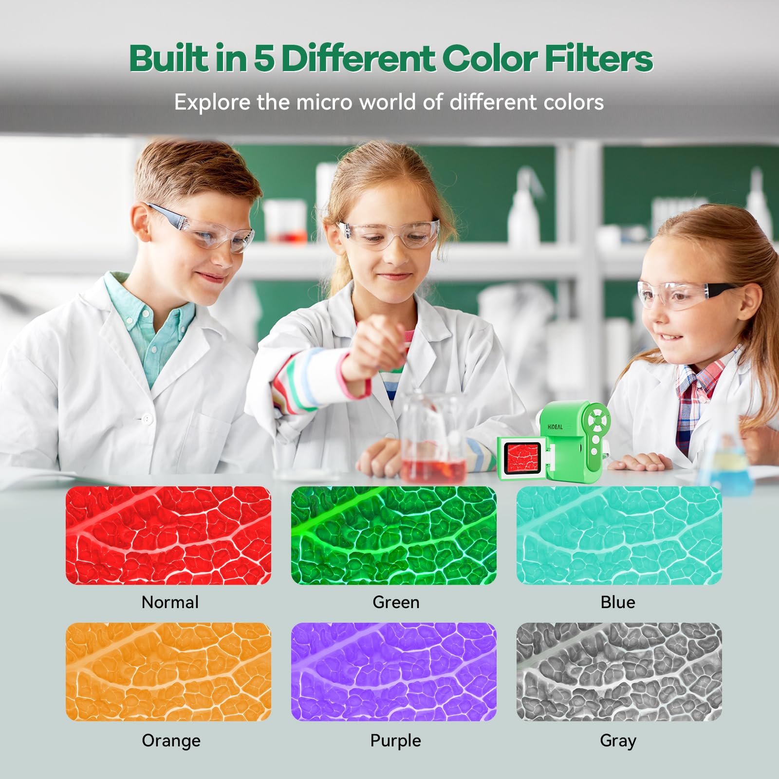 Hideal HP20 color-filter-green highlights fine details for learning.