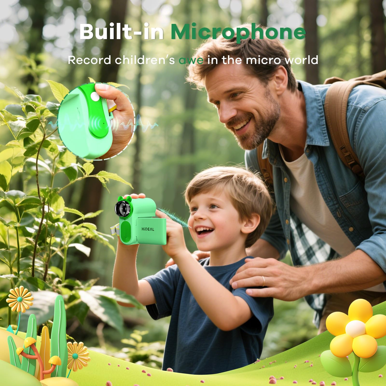 Hideal HP60 built-in mic records kids' reactions