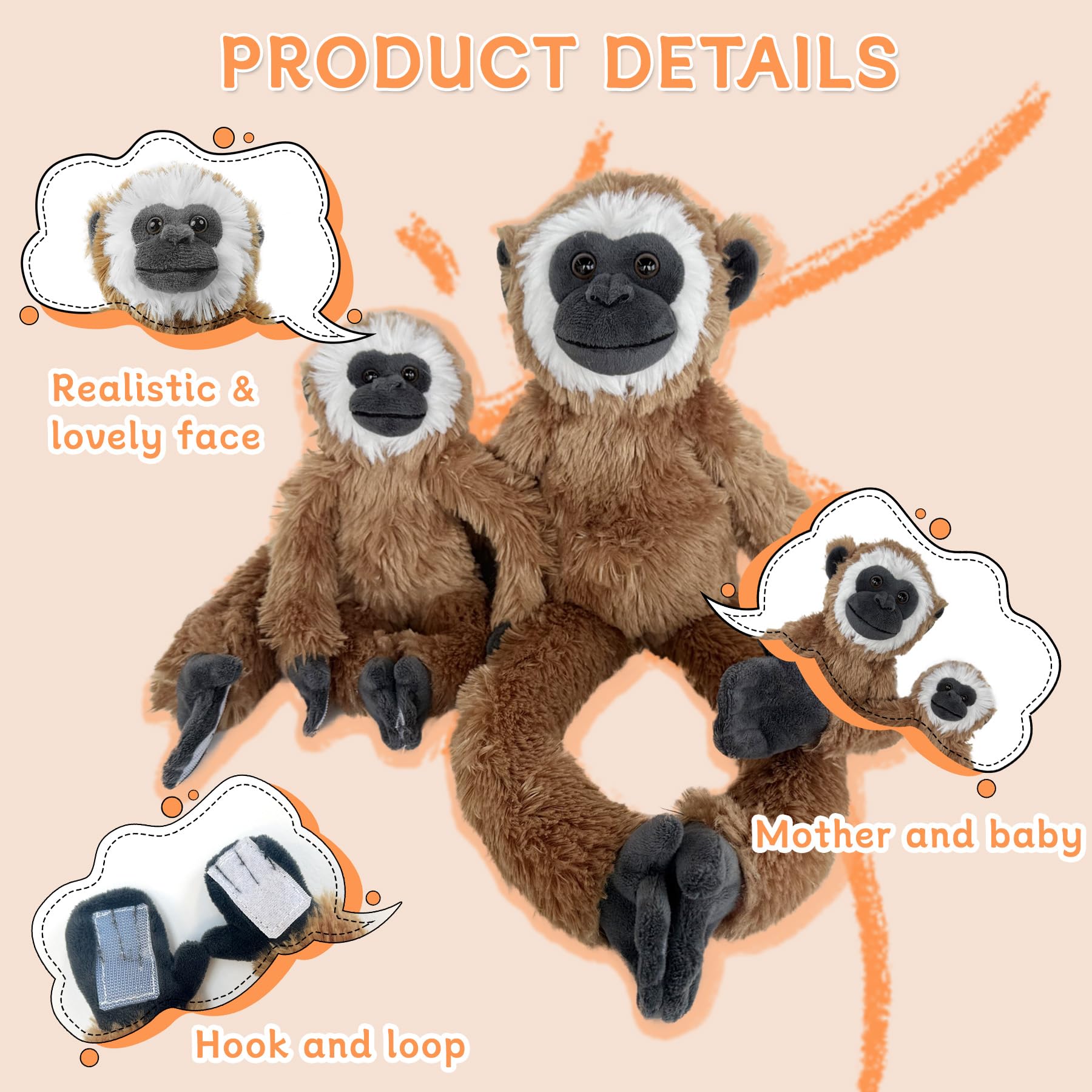 Close-up of Hideekoog monkey hook-and-loop fastener for easy attachment.