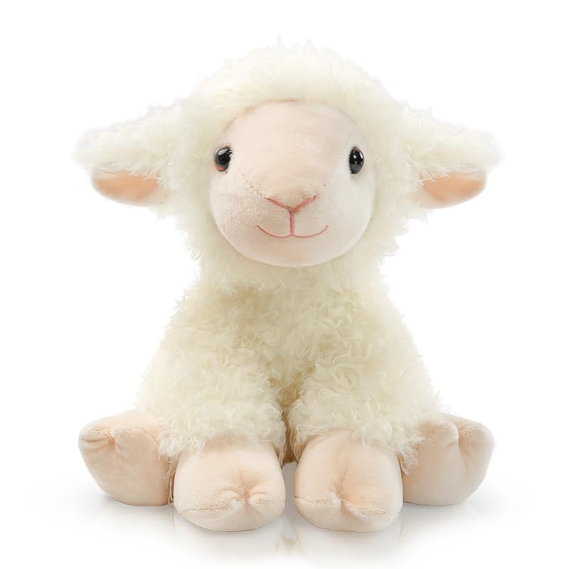 Hideekoog plush lamb sitting toy, cuddly companion for playtime and naptime.