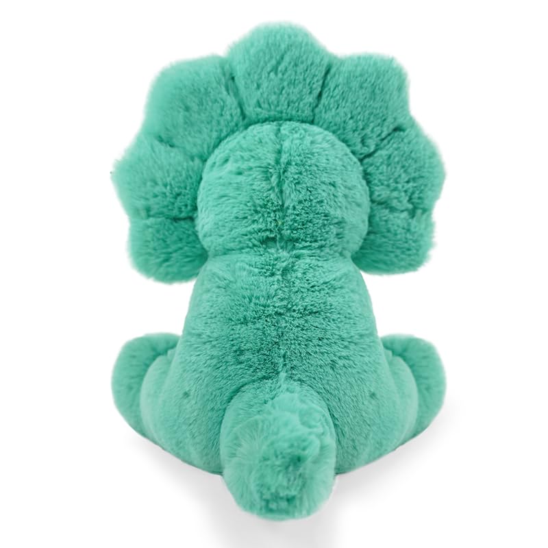 Hideekoog Triceratops plush in various views highlighting soft skin-friendly fabric for kids.
