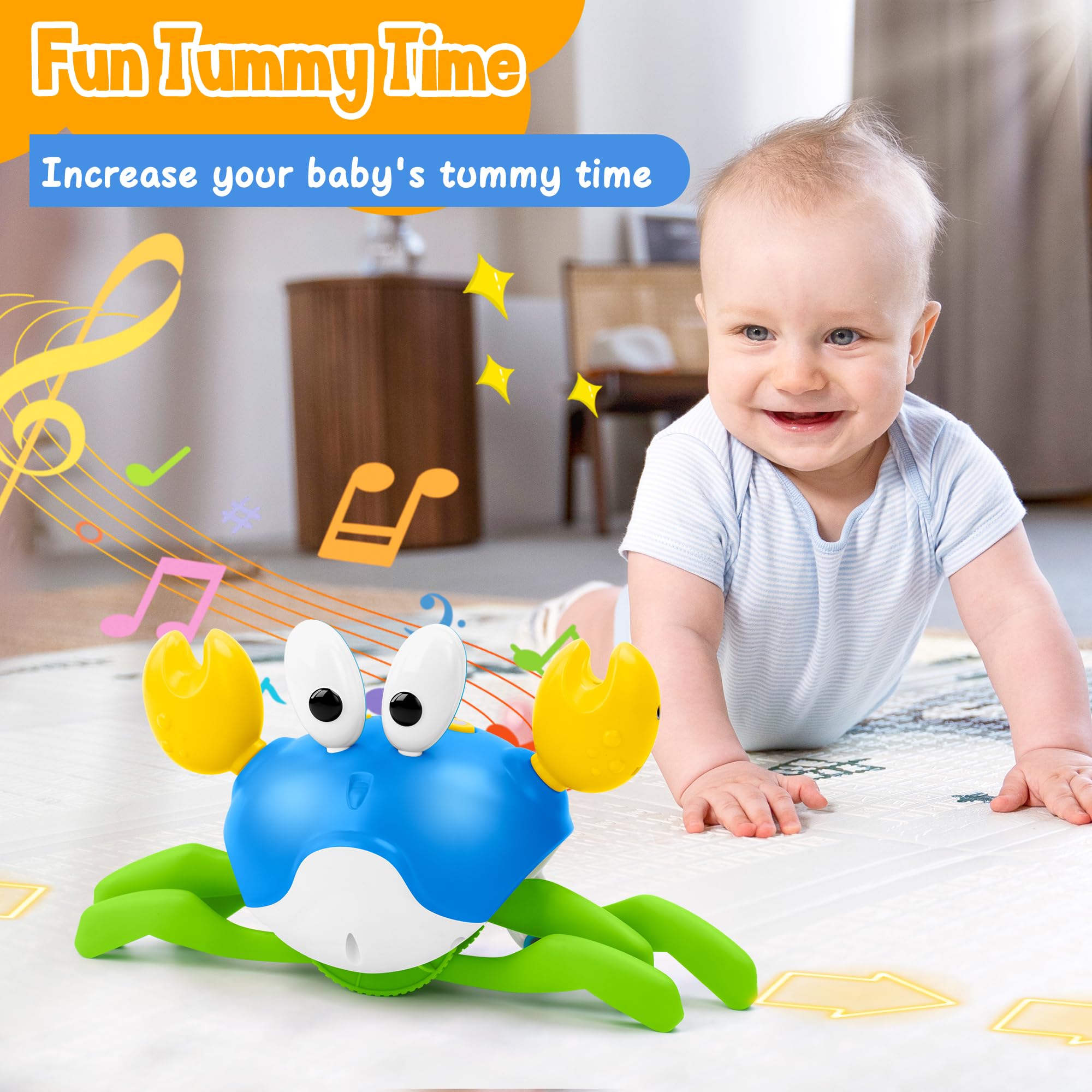 Hielse Crawling Crab toy dancing action captivates baby's attention.
