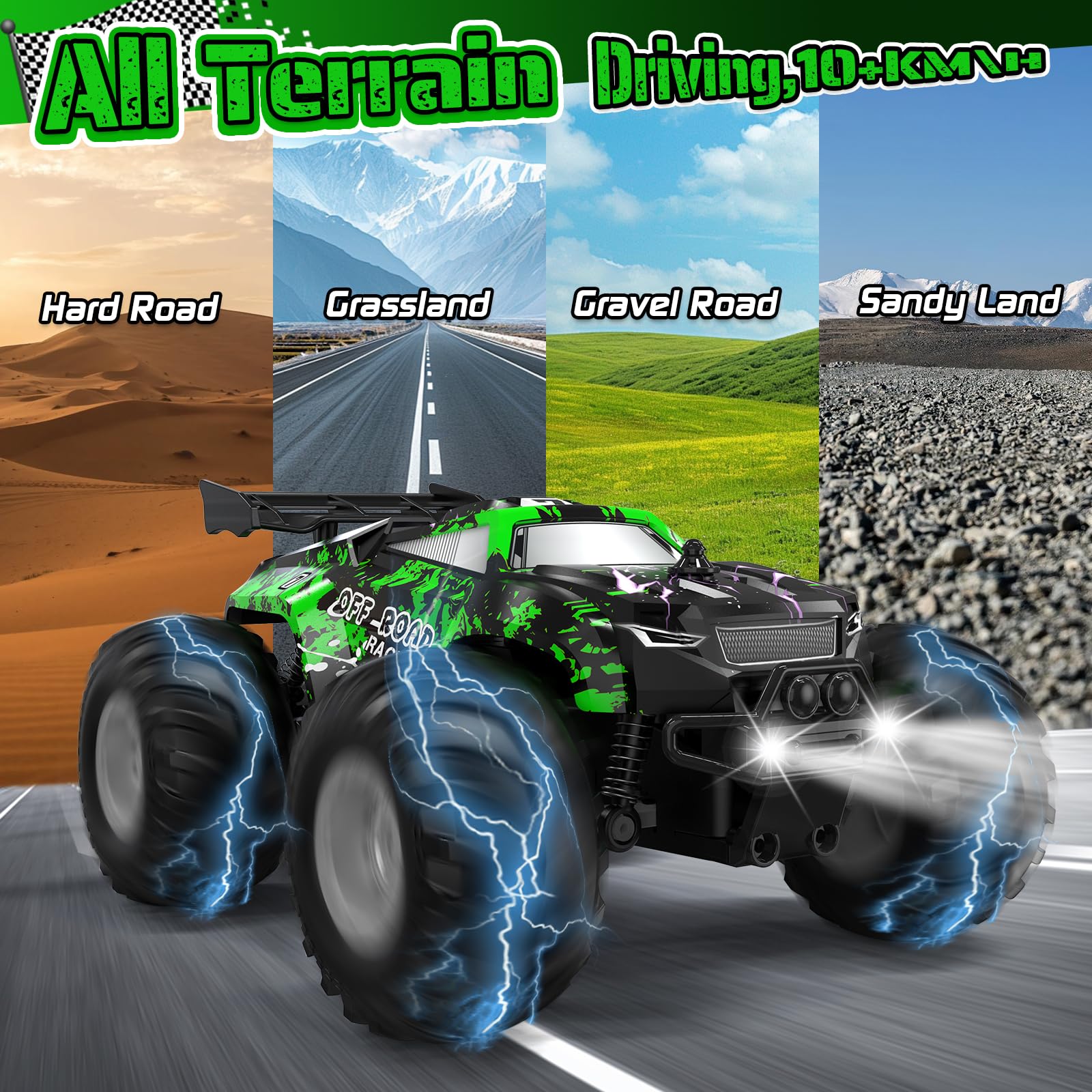 Hielse independent suspension RC truck delivers smooth landings on rough terrain.