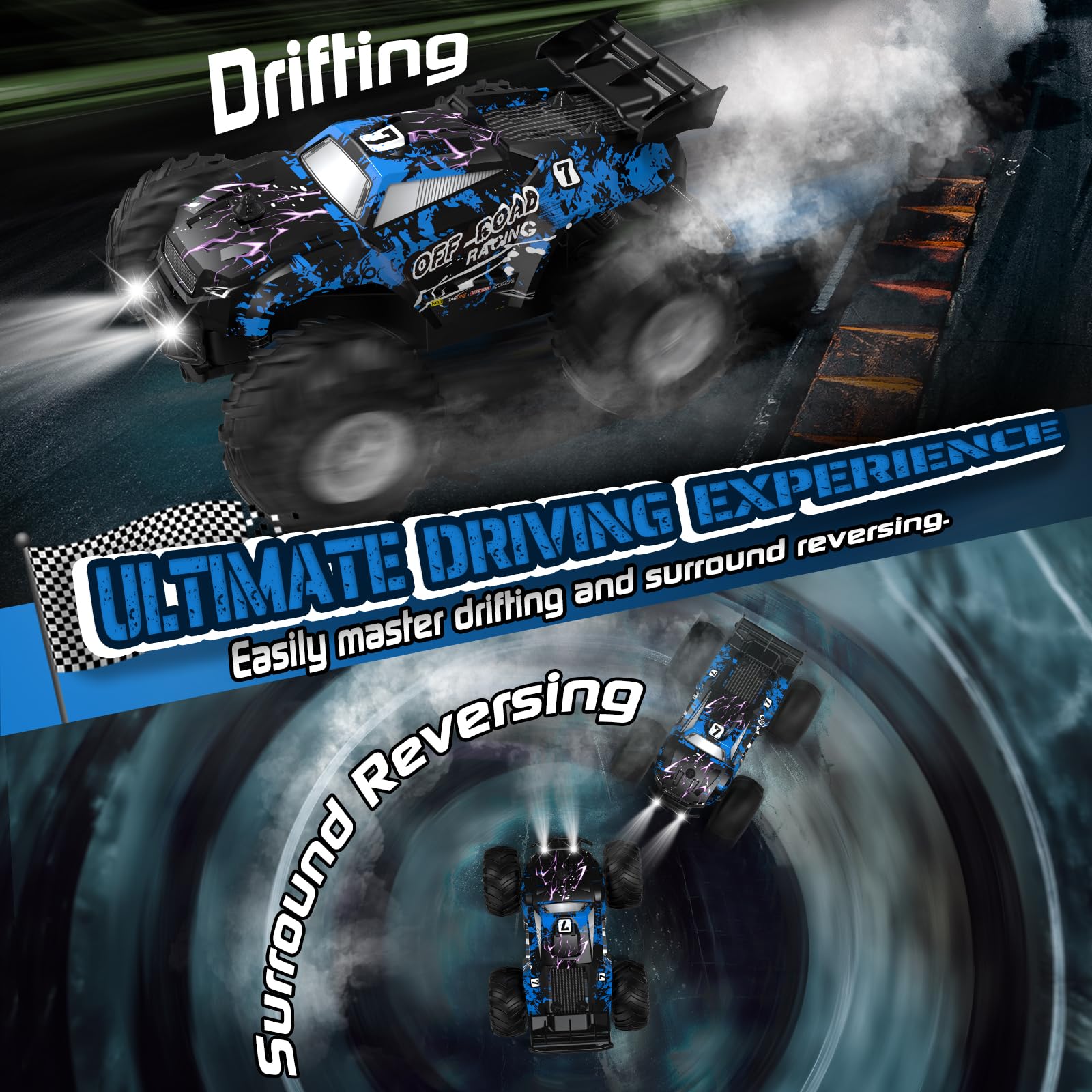 Hielse rc truck drift action demonstrates easy maneuvering for playful stunts.