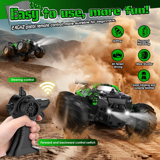 Hielse RC truck with LED headlights for better visibility during play.