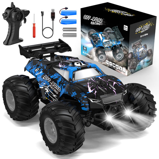 Hielse remote control car front view shows rugged chassis for all-terrain play.