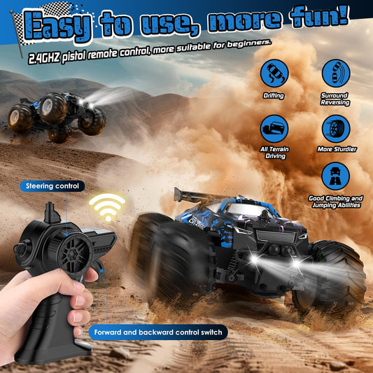Hielse remote control car side view highlights sturdy suspension for tough terrains.
