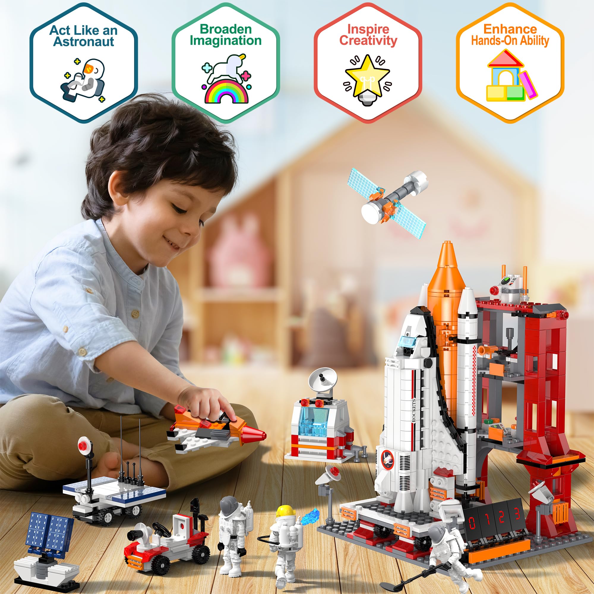 HIEMAO astronaut figures set enhances space mission pretend play and storytelling.