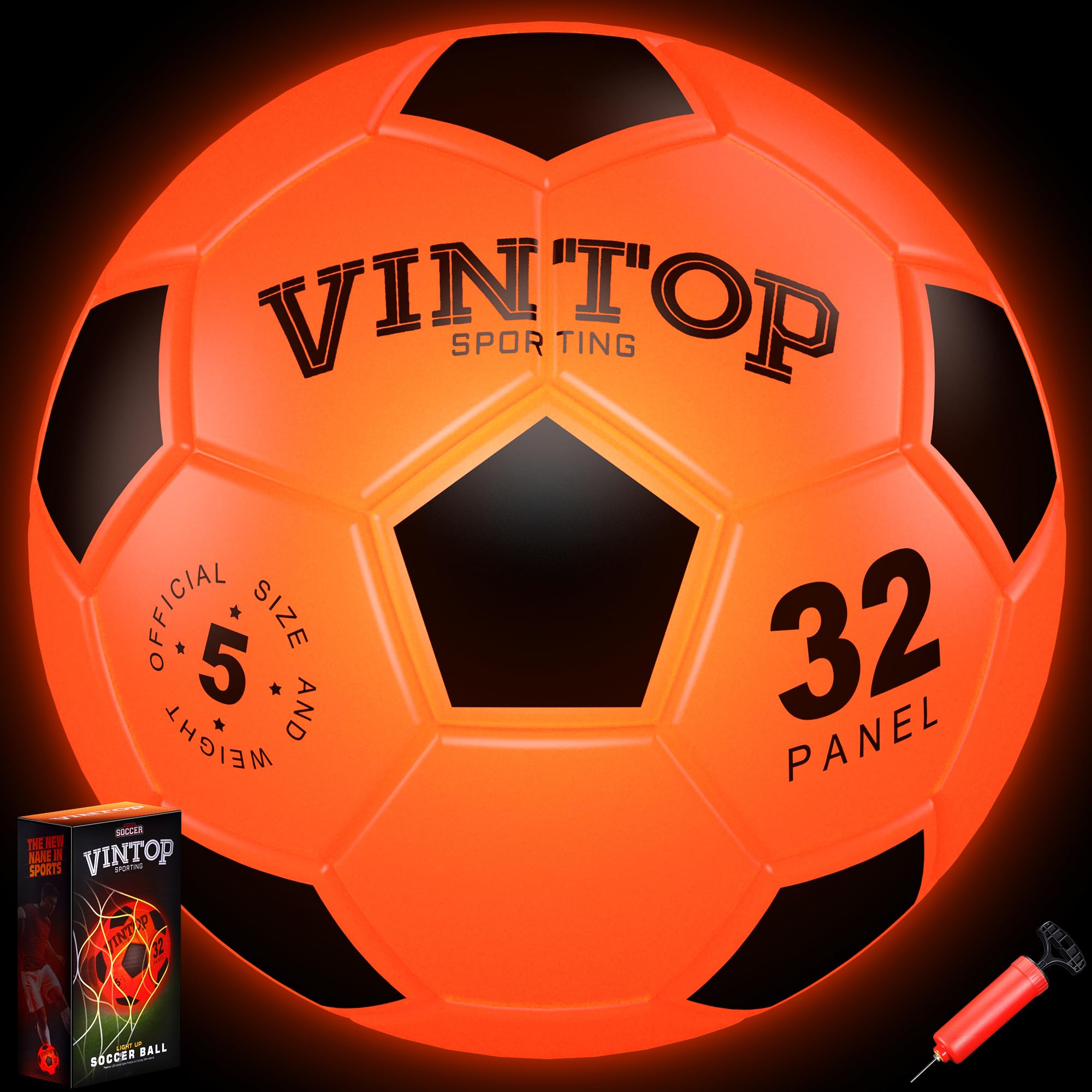 HIEMAO glow-in-the-dark soccer ball with pump for night play