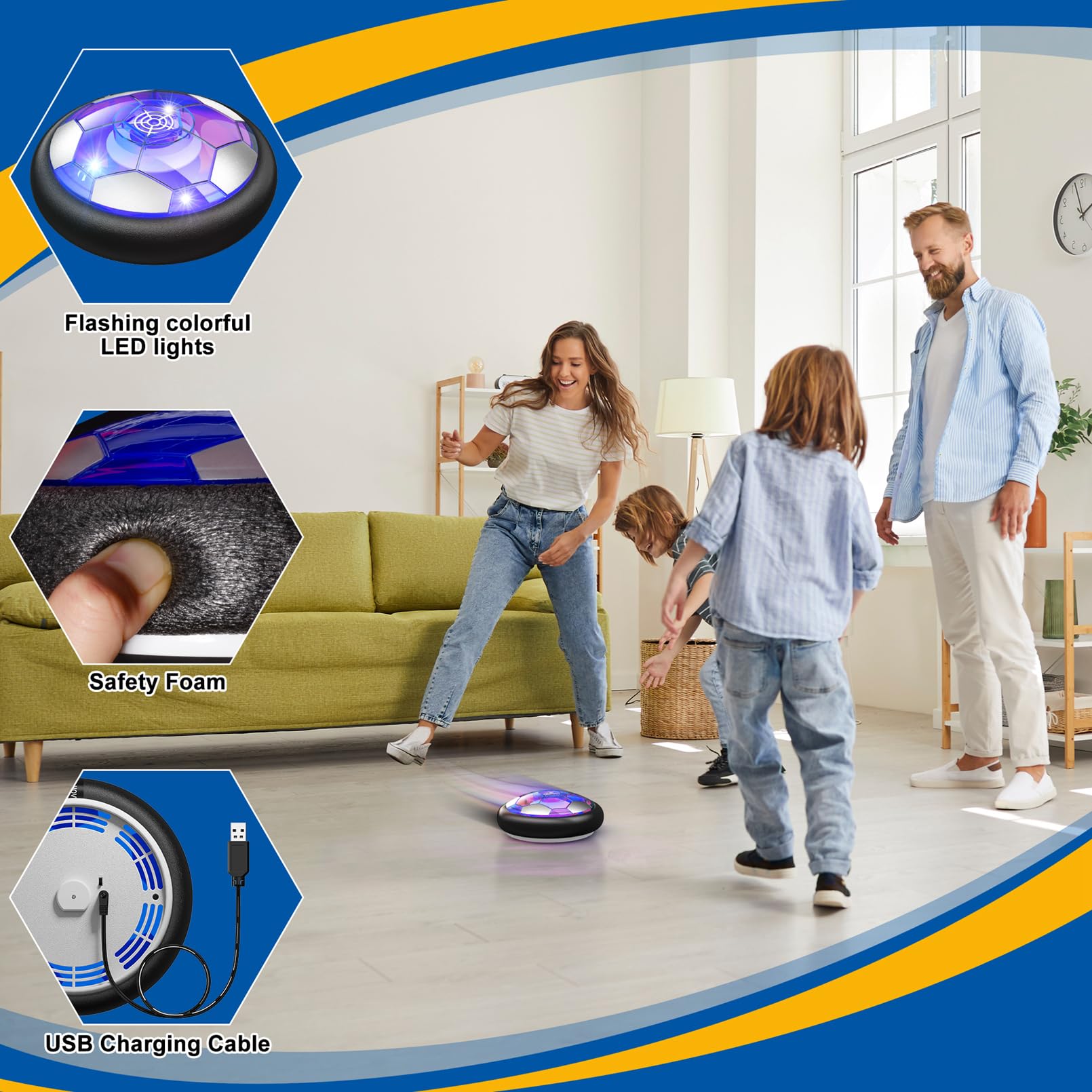 HIEMAO Hover Soccer Ball with foam bumper protects walls during play