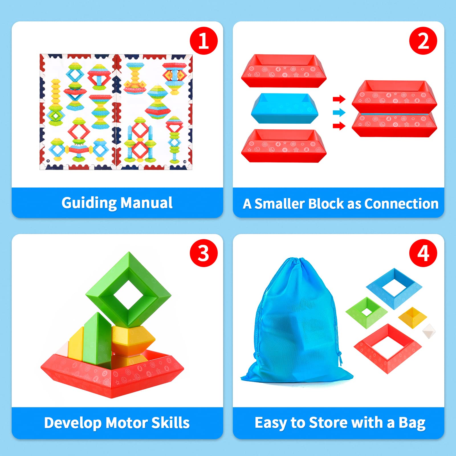 Blue non-woven storage bag keeps blocks organized for home or travel.