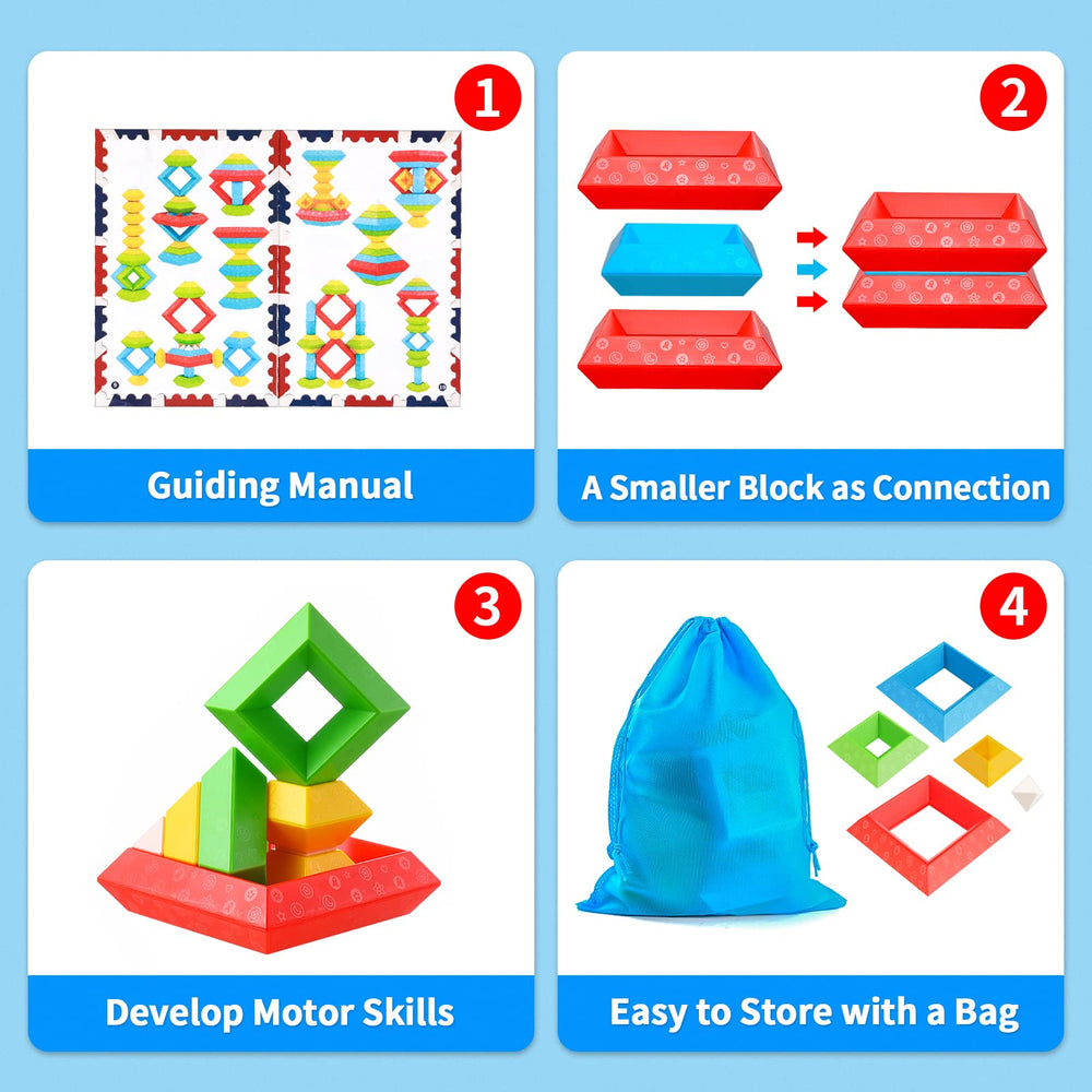 Blue non-woven storage bag keeps blocks organized for home or travel.