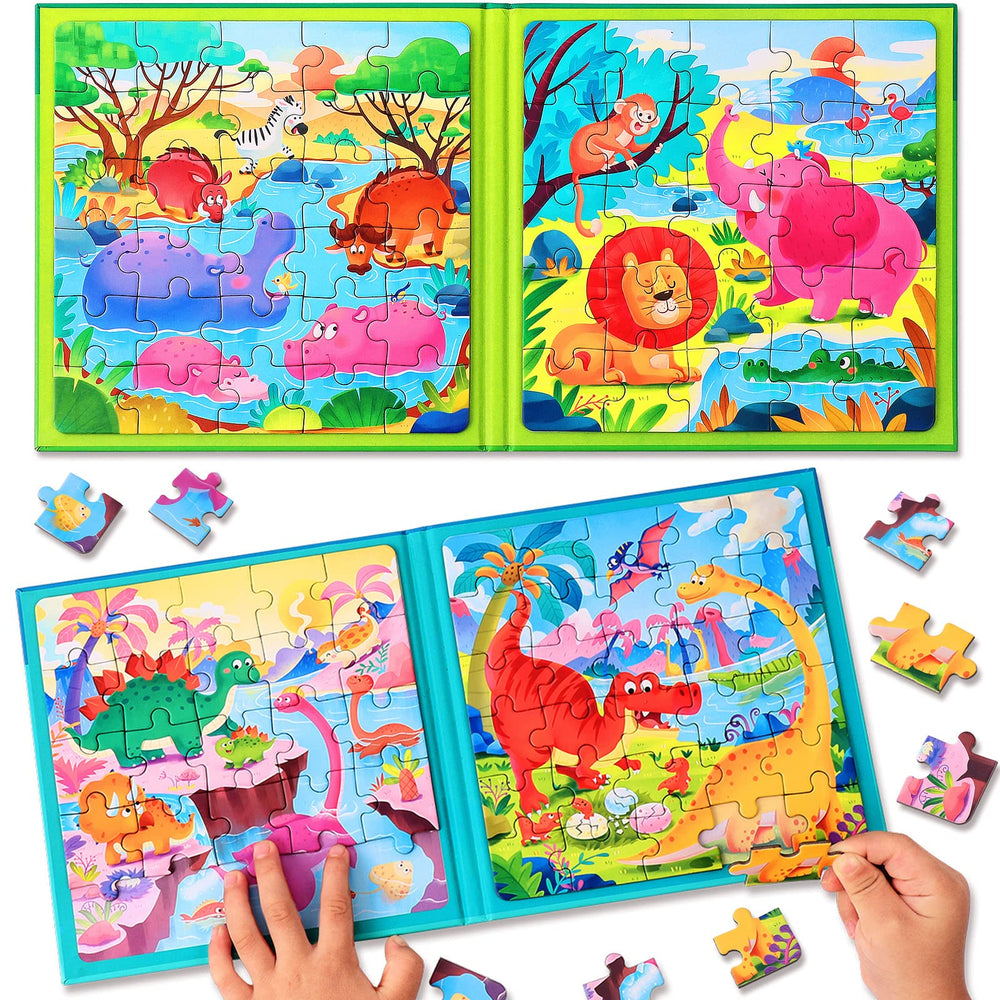 Hieoby dinosaur world magnetic puzzle book with engaging pieces for toddler problem-solving.