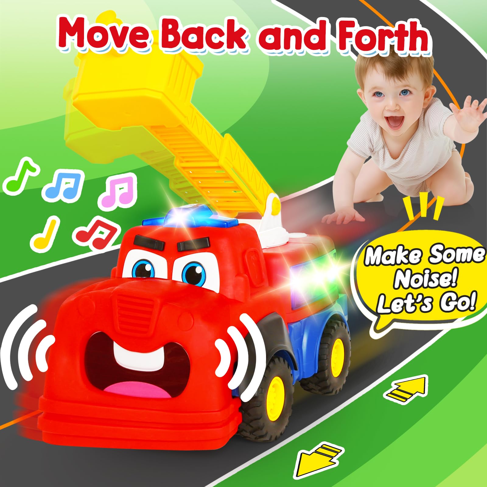 Hieoby durable plastic fire truck, sturdy design for rough toddler play.