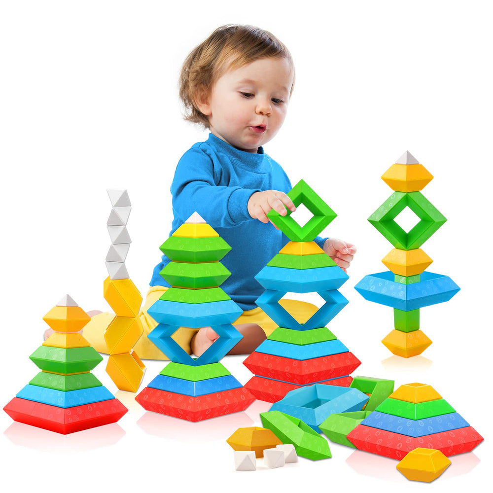 Hieoby Montessori 30-piece blocks for early STEM learning and imaginative play.
