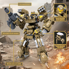 HIGH GODO Artillery Mech armor detail highlights dynamic yellow and grey styling.