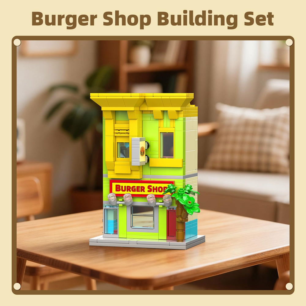 HIGH GODO City Burger Shop building set decorative lights sign enhances street-display appeal