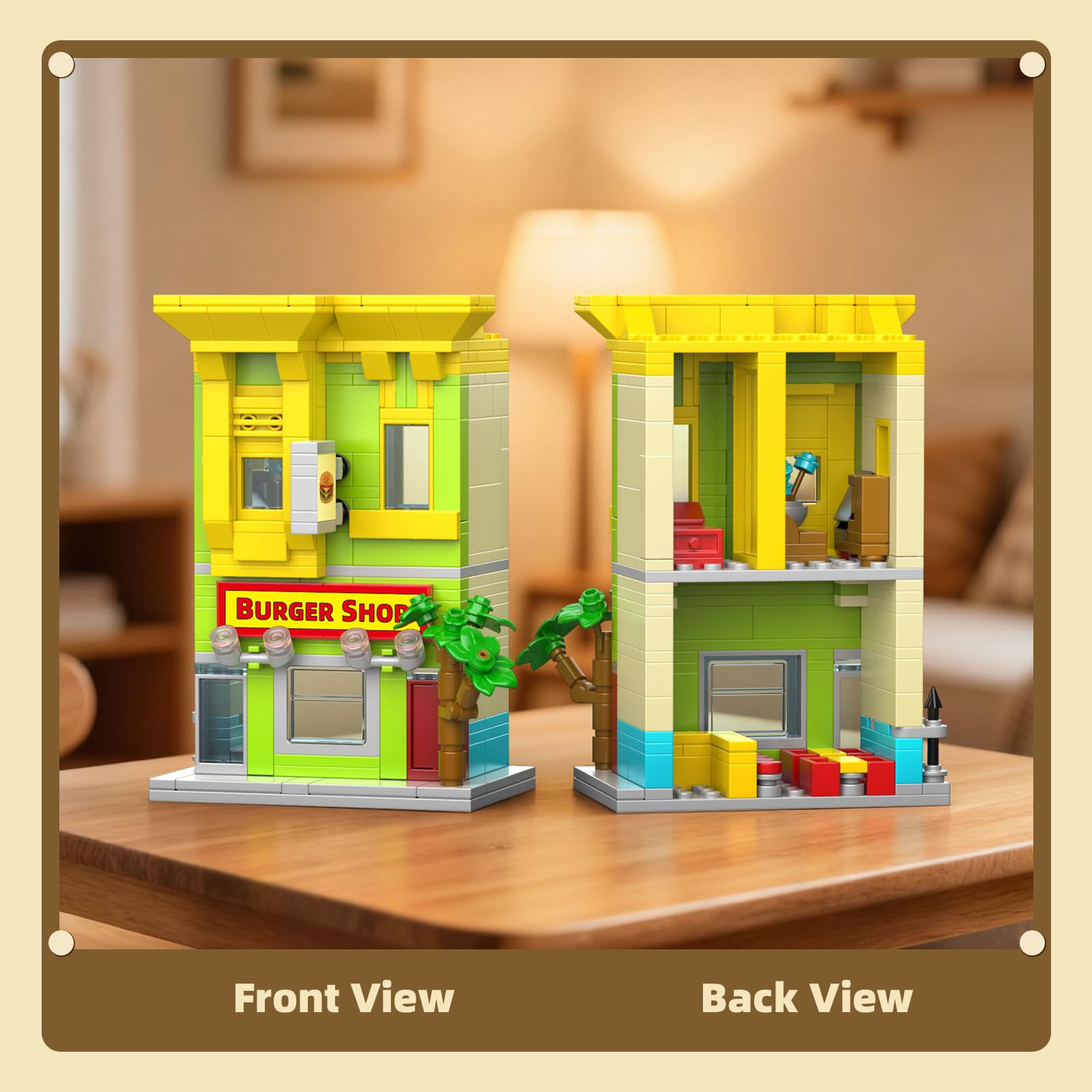 HIGH GODO City Burger Shop building set miniature model for shelf décor and desk display