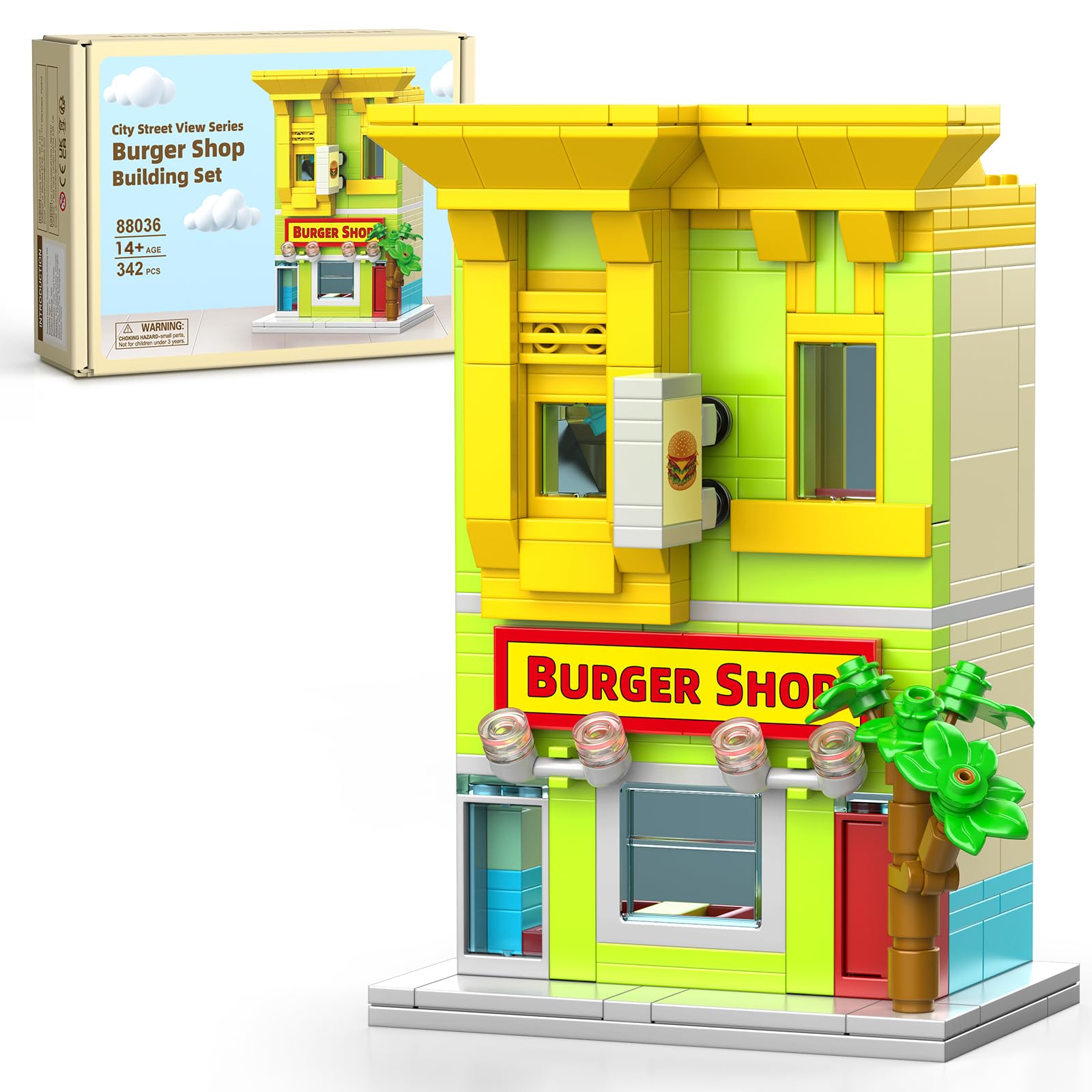 HIGH GODO City Burger Shop storefront window reveals checkout counter for a realistic display
