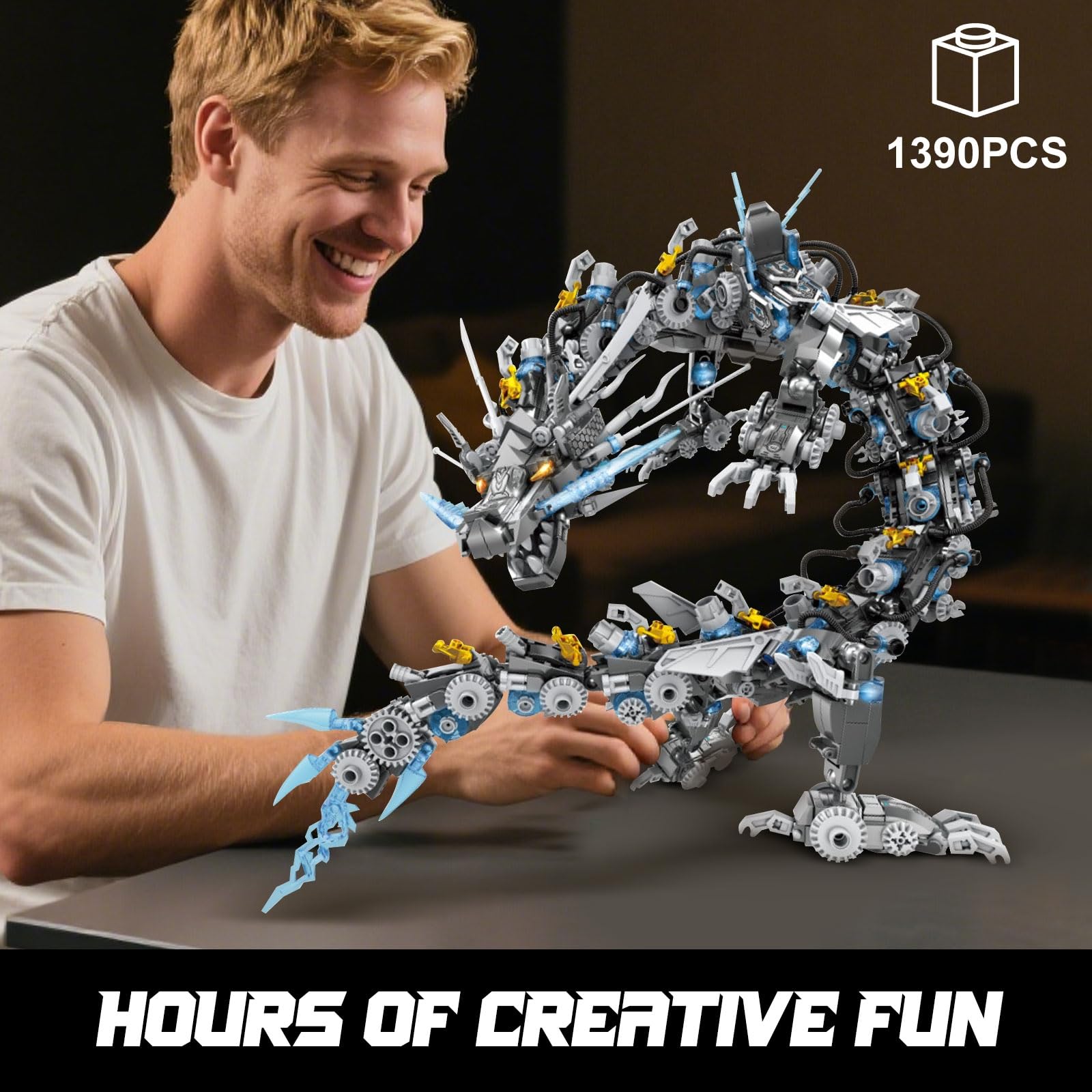 1390-piece HIGH GODO dragon parts laid out for assembly