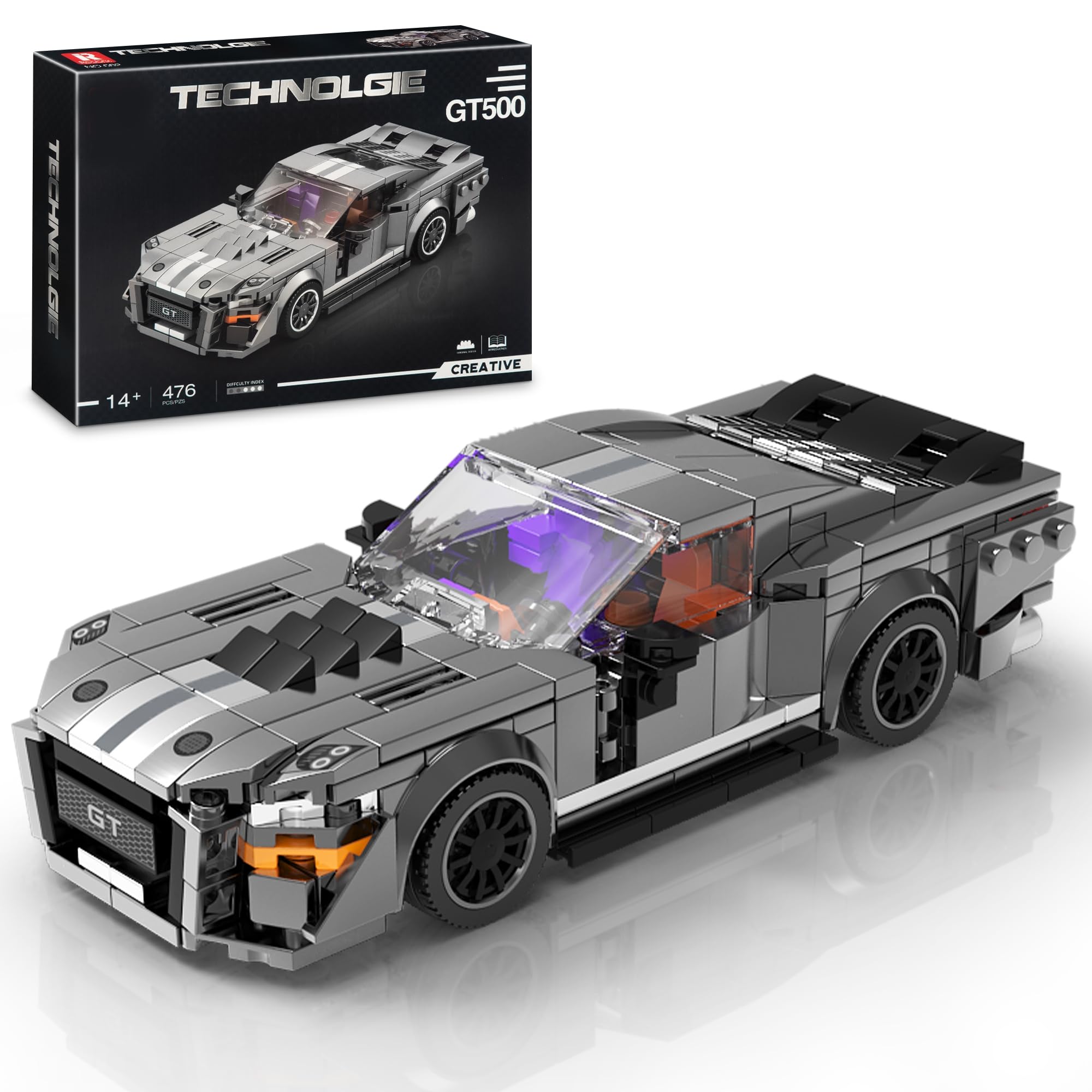 High GODO Super Sports Car building set front view showing sleek profile for display and play.