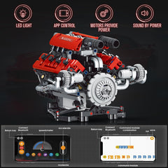 App control interface demonstrates speed changes and synthesized engine sounds.
