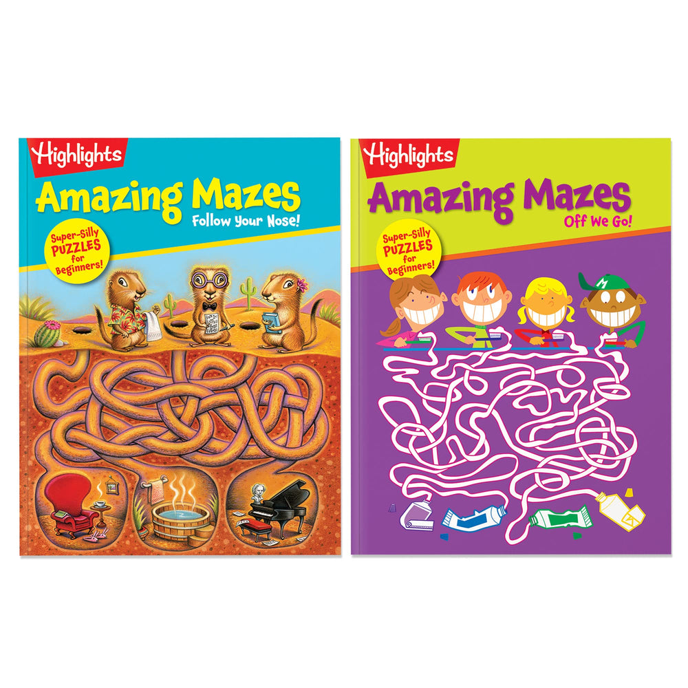 Highlights for Children Amazing Mazes beginner book cover with friendly animals to spark early problem-solving