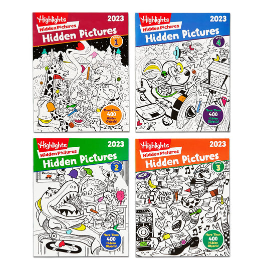 Highlights for Children Hidden Pictures 2023 four-book set travel-friendly scenes for on-the-go puzzles