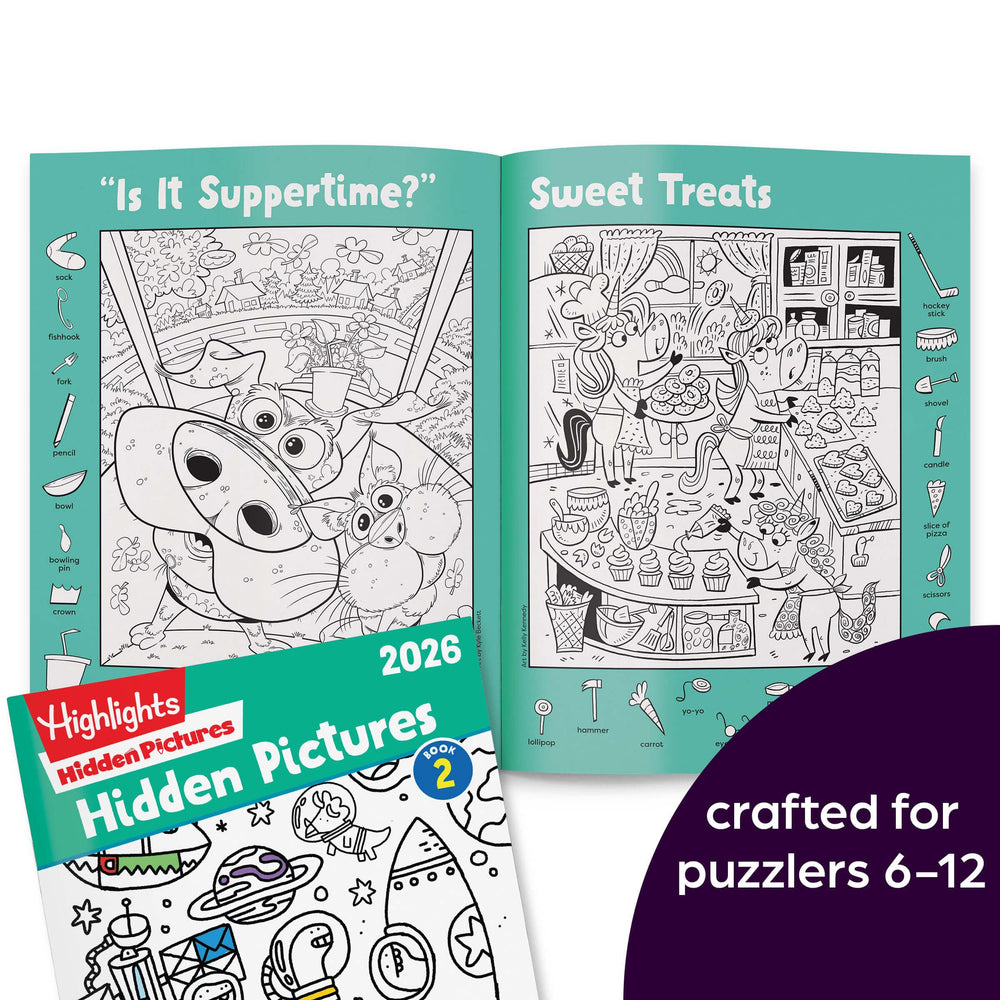 Highlights Hidden Pictures 2026 coloring pages inviting creative coloring and focused, screen-free engagement.