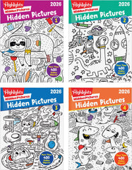 Highlights Hidden Pictures 2026 cover featuring vibrant puzzles for curious kids, encouraging screen-free play.