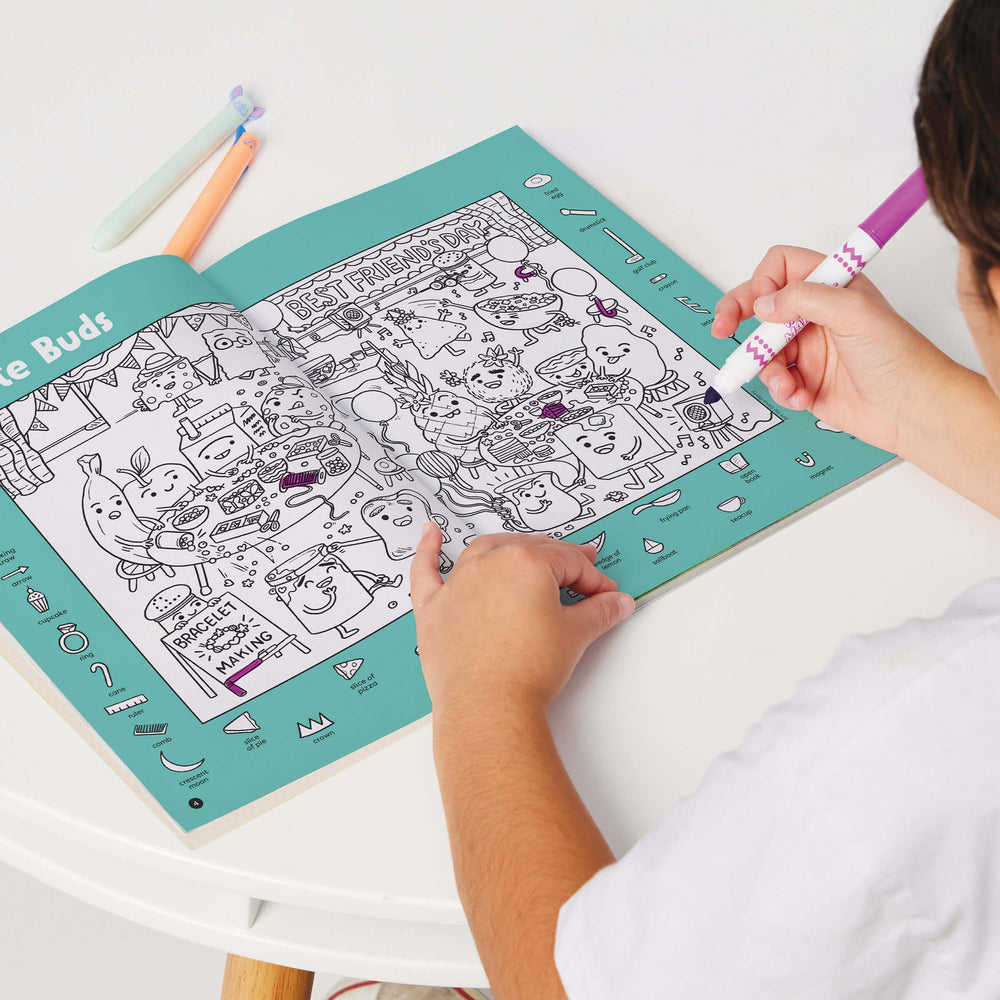 Highlights Hidden Pictures 2026 kids solving puzzles on the go supports travel-friendly fun.
