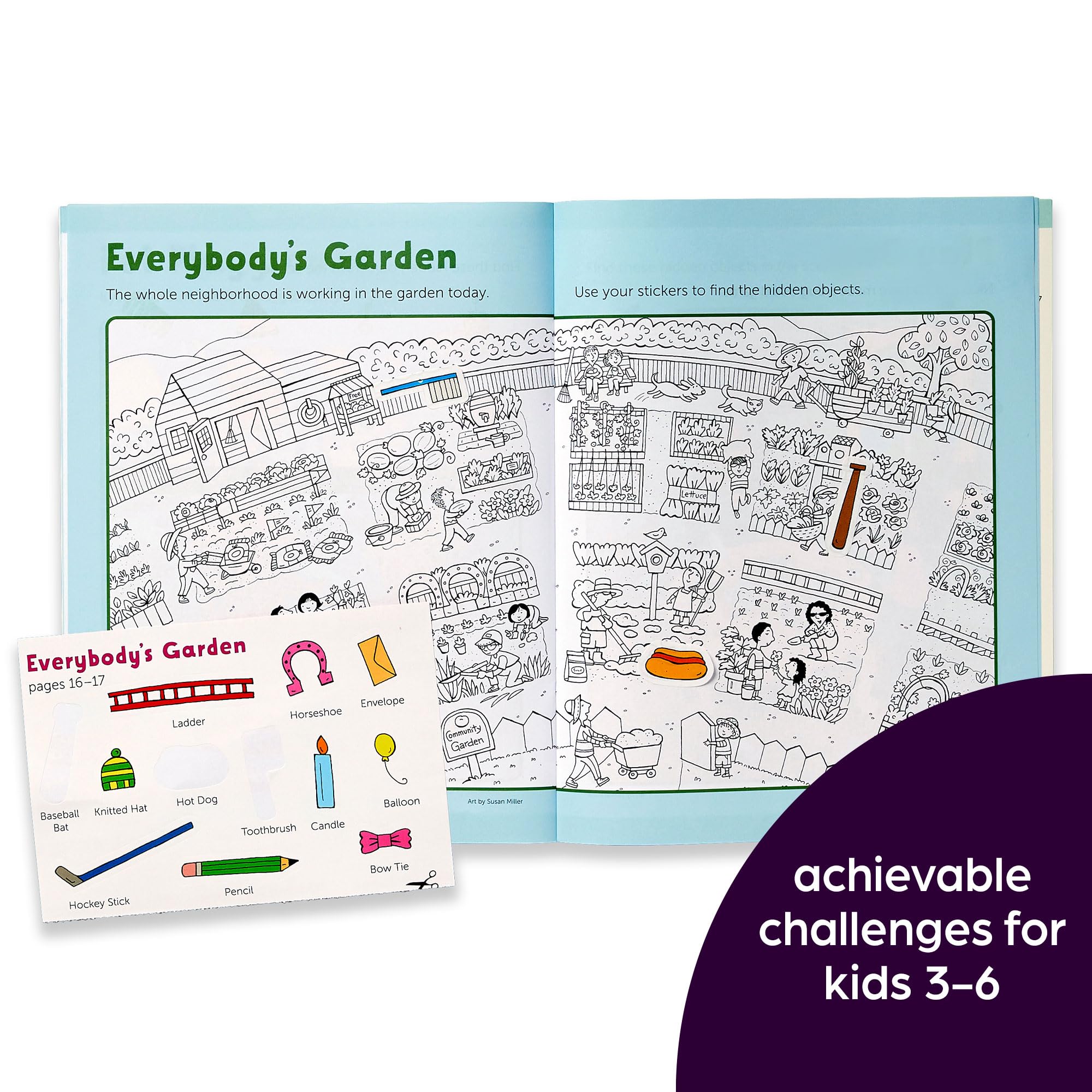 Highlights Hidden Pictures maze and matching pages promote problem-solving and attention to detail.