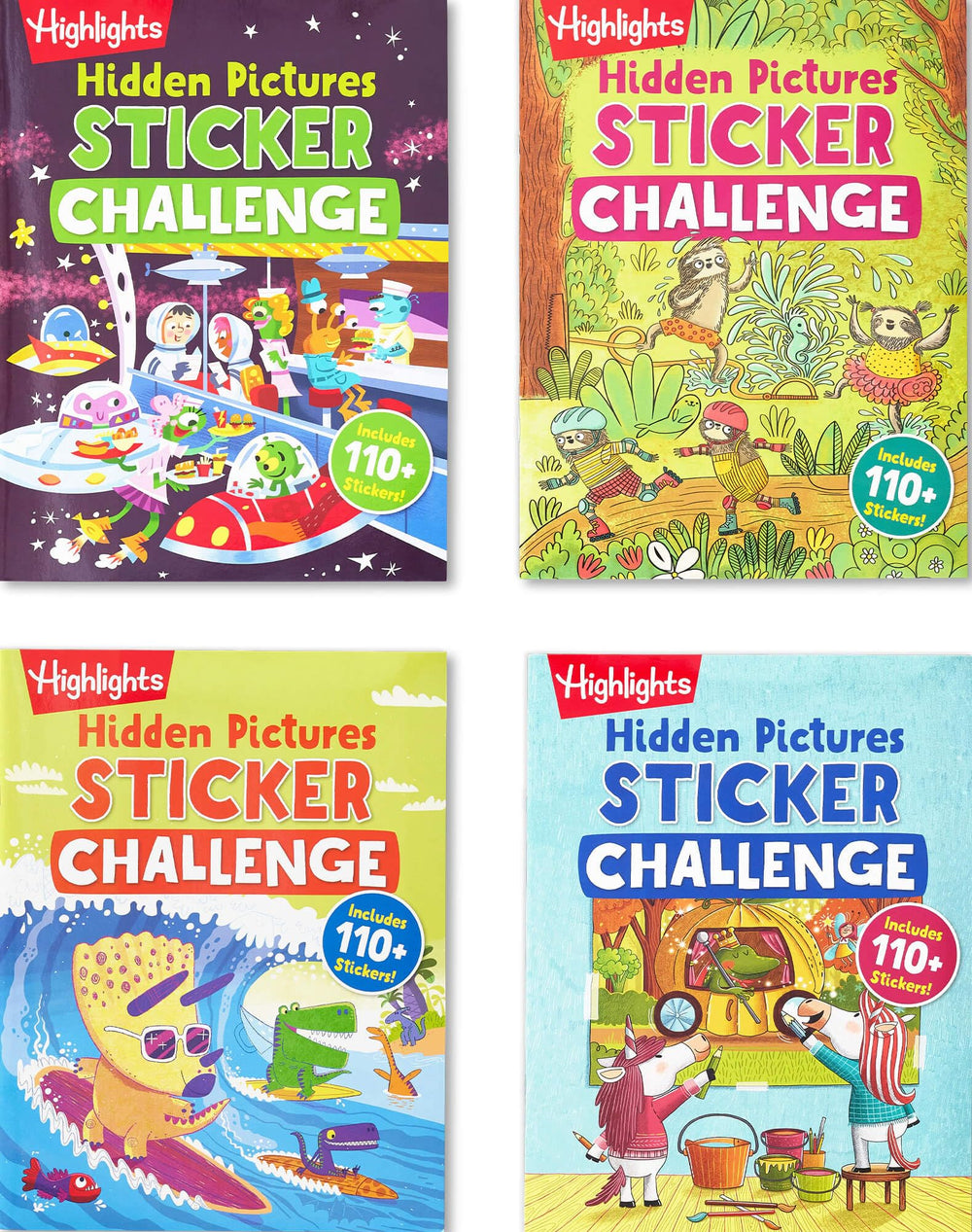 Highlights Hidden Pictures Sticker Challenge Set cover with colorful puzzles and stickers.