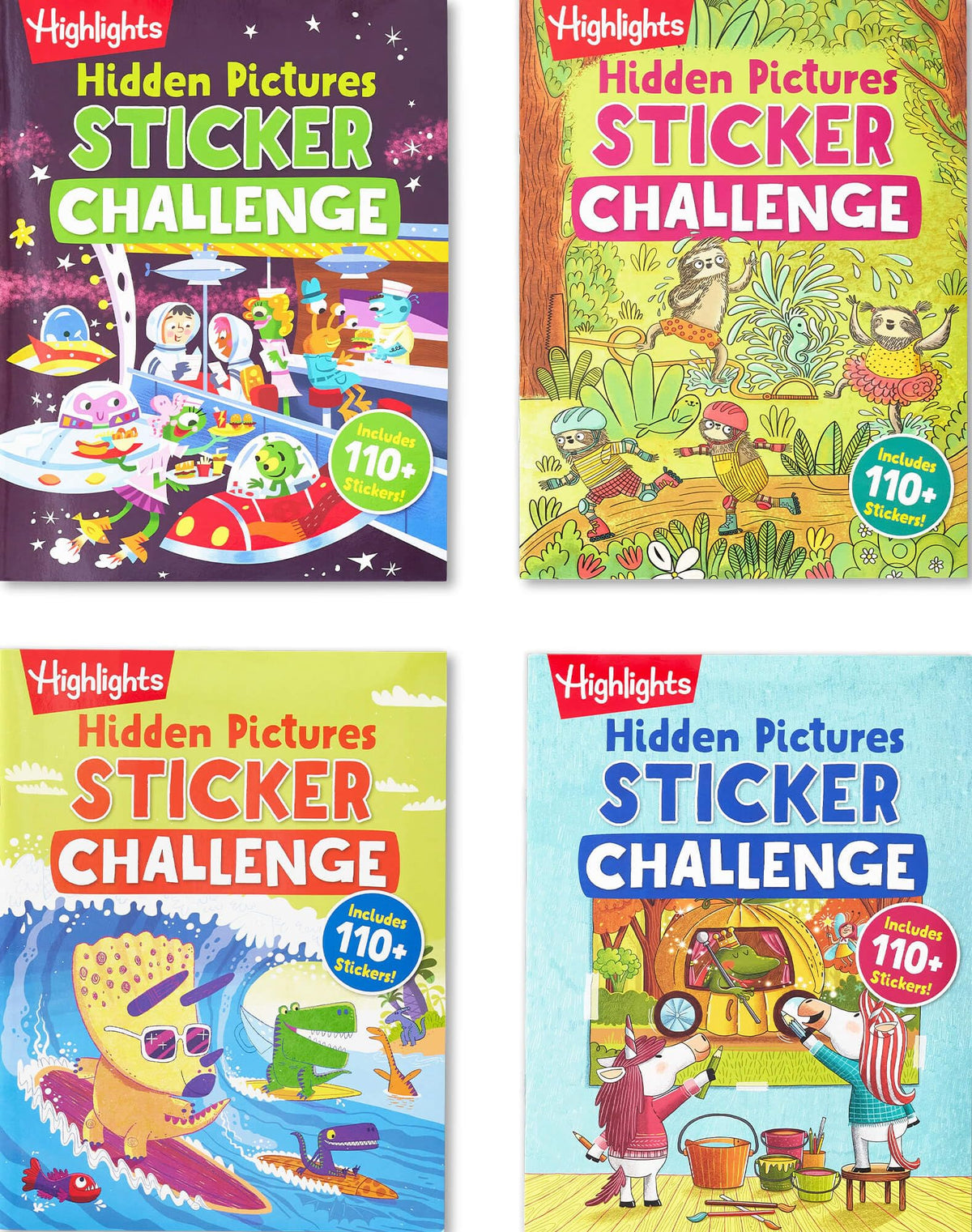 Highlights Hidden Pictures Sticker Challenge Set cover with colorful puzzles and stickers.
