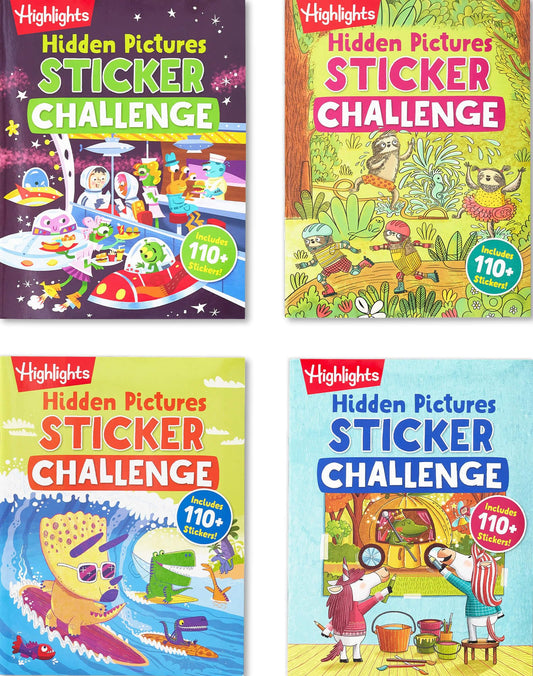 Highlights Hidden Pictures Sticker Challenge Set cover with colorful puzzles and stickers.