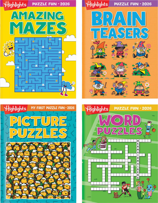 Highlights 2026 Puzzle Fun Set cover image for kids 6 and up, travel friendly