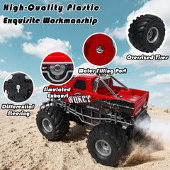 Highmall Highspeed entry red RC monster truck 4WD conquers grass and gravel.