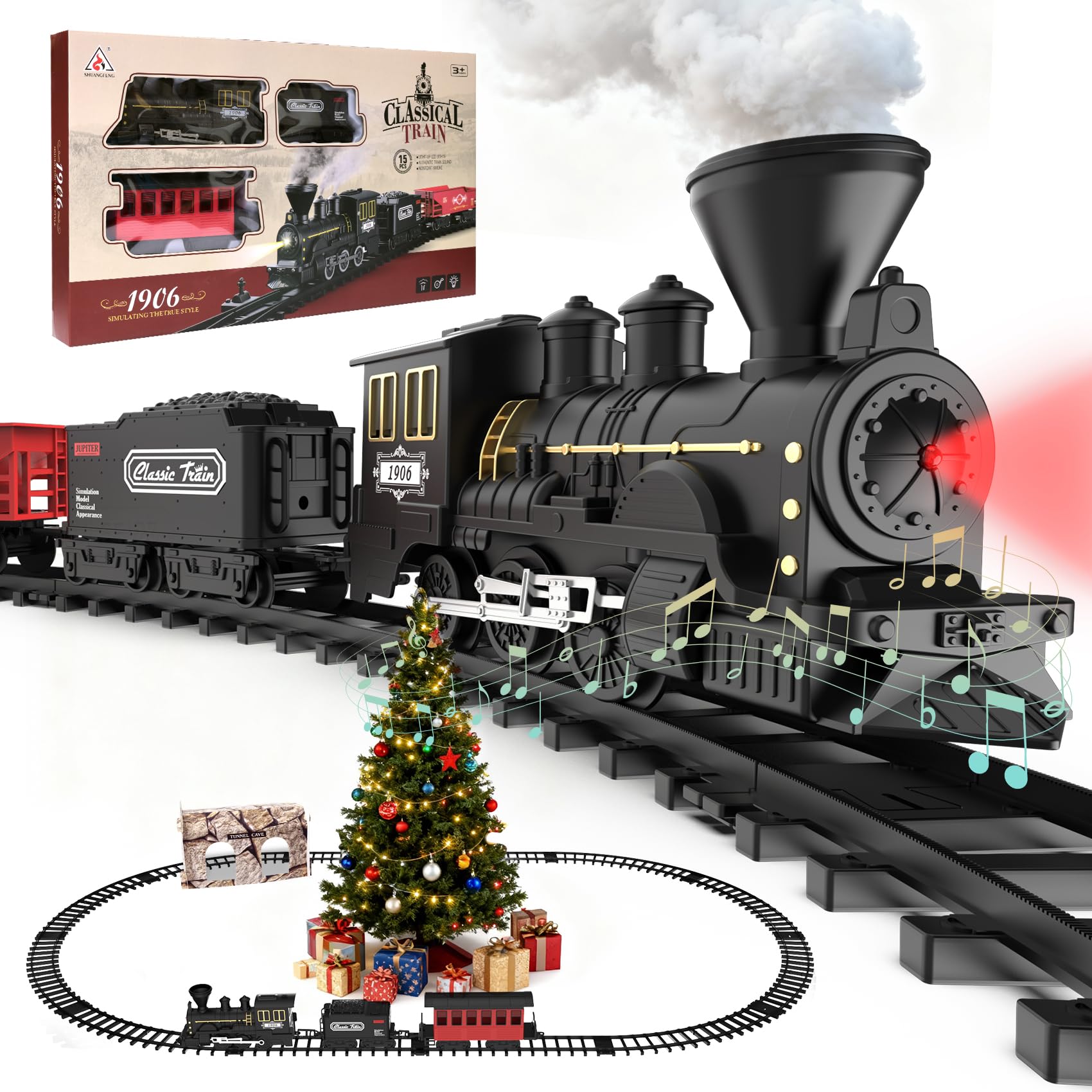 Highmall steam locomotive with smoke for a magical holiday display