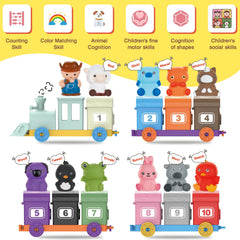 Hiheyhigh Farm Train wagon carriage 1 with animal figures for sorting and early math exploration.