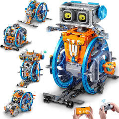 HiWEEGO RC robot in a 5-in-1 model kit ready for building