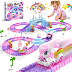 Hiketrax Unicorn Race Tracks set assembled, inspiring imaginative building play for kids.
