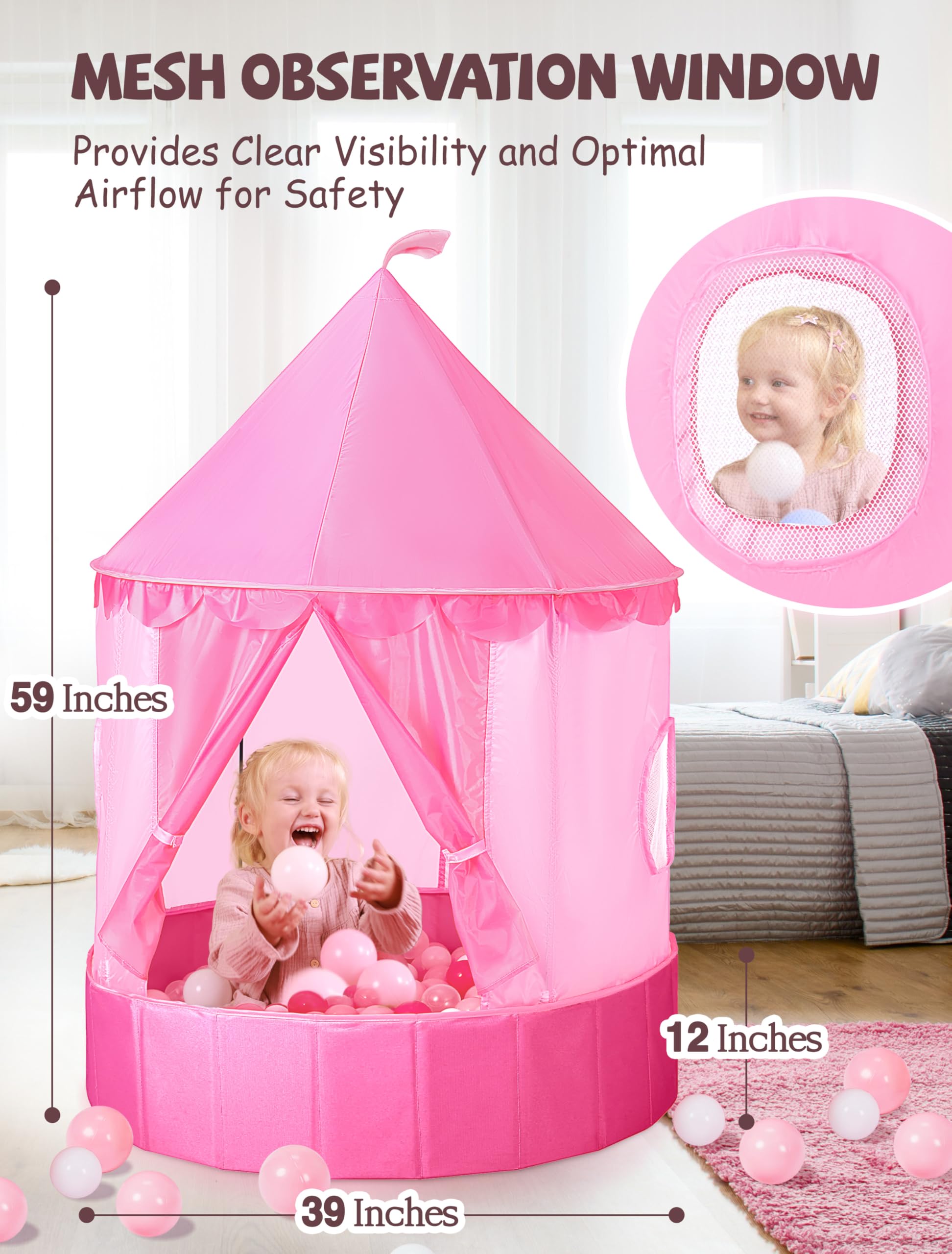 Hikiddy 59-inch castle play area—roomy space for siblings to explore together.