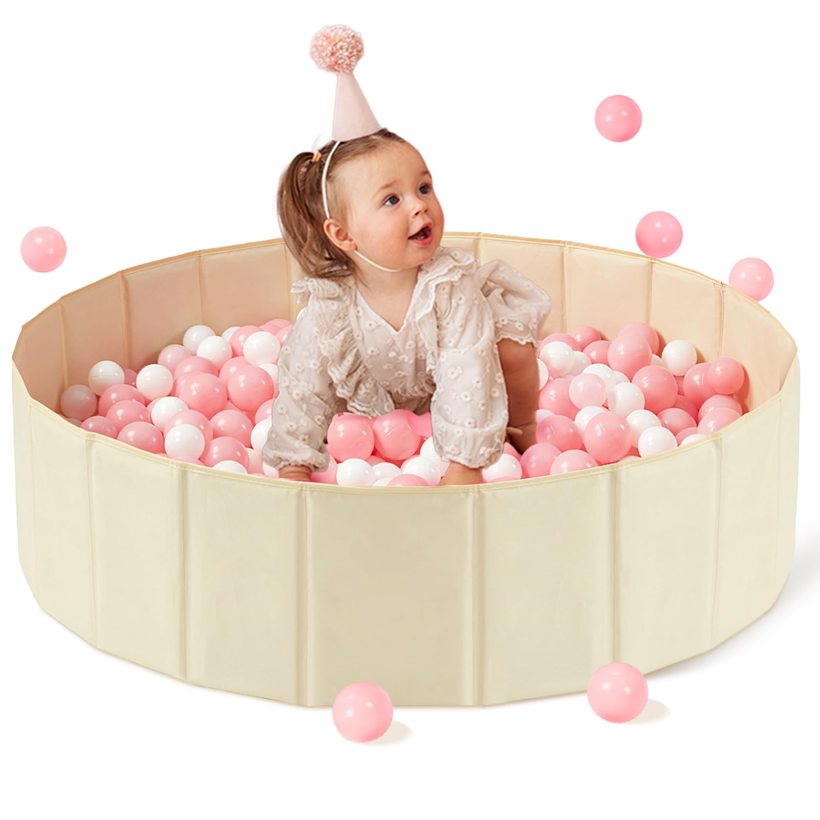 Hikiddy ball pit open setup shows stable base for safe toddler play.