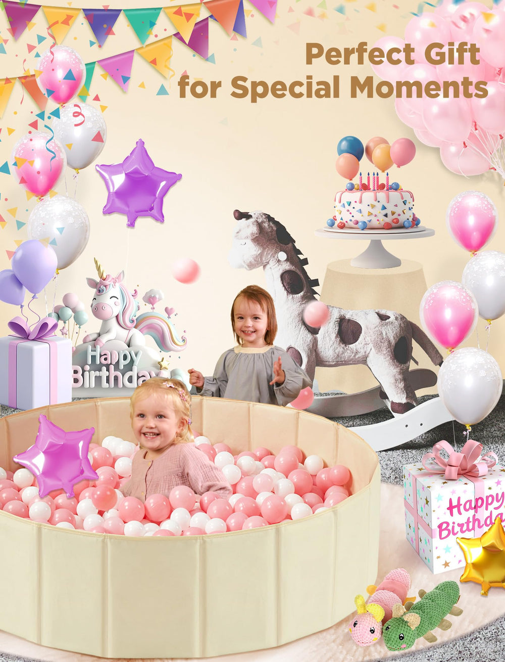 Ball pit suitable for indoor or outdoor use anywhere play happens.