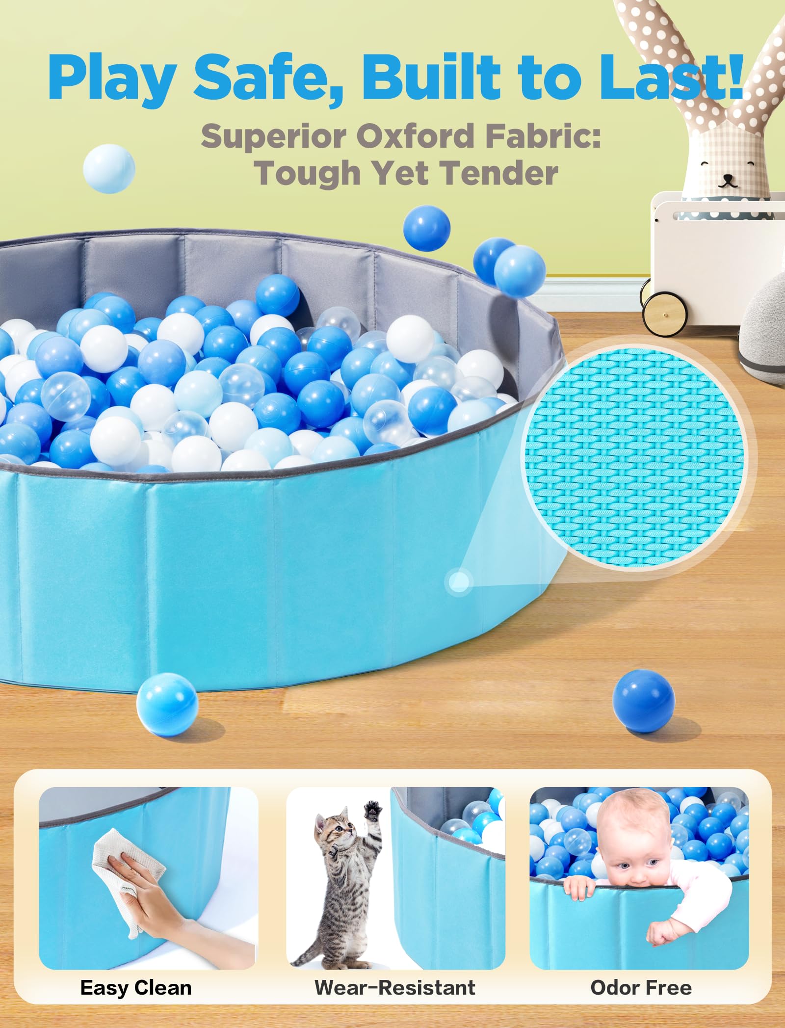 Hikiddy blue ball pit suitable for kids and pets