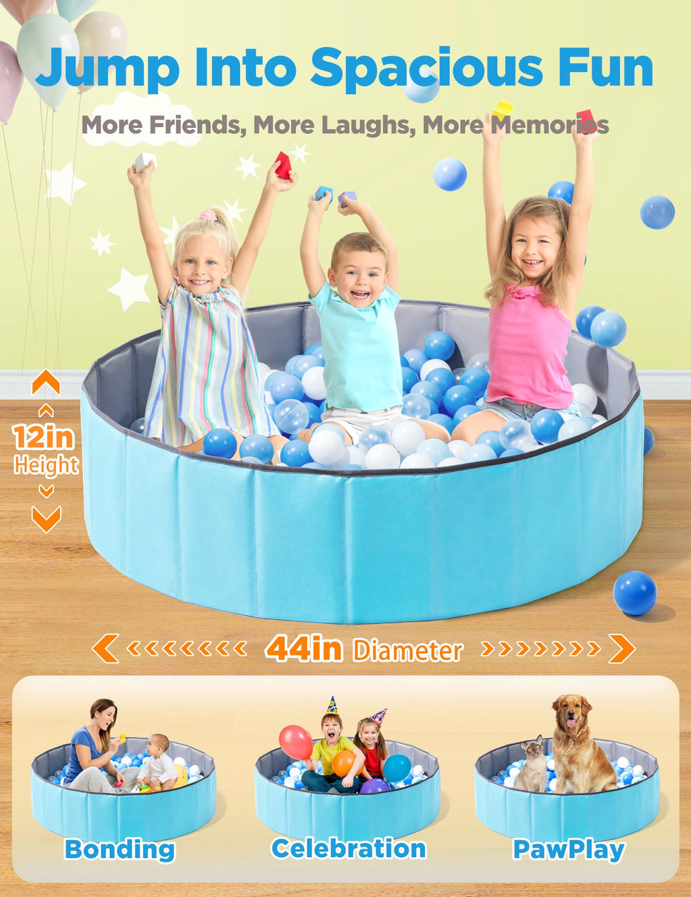 Hikiddy ball pit playmat inside blue supports safe play