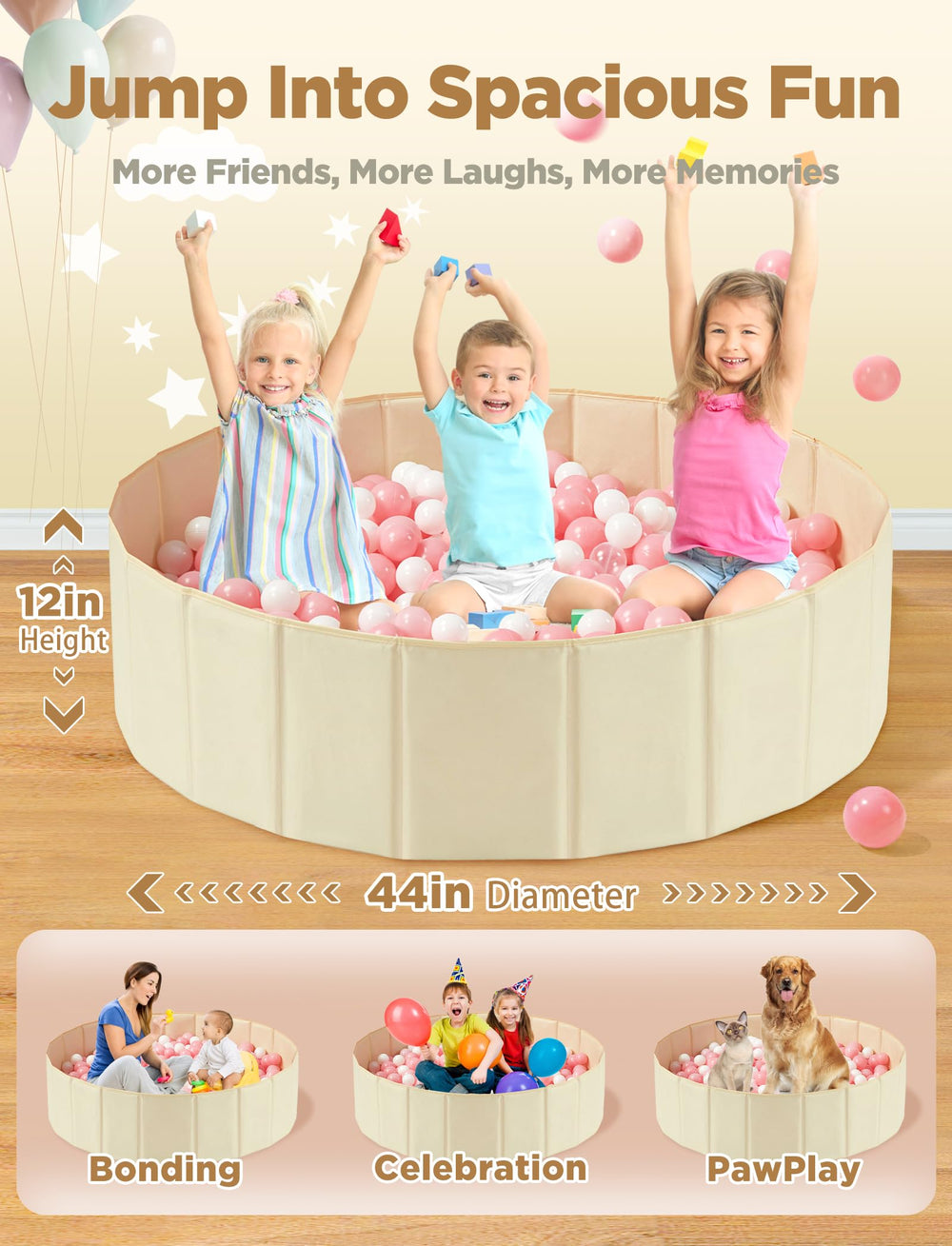 Pop-up playmat with memory steel frame maintains pit shape during play.